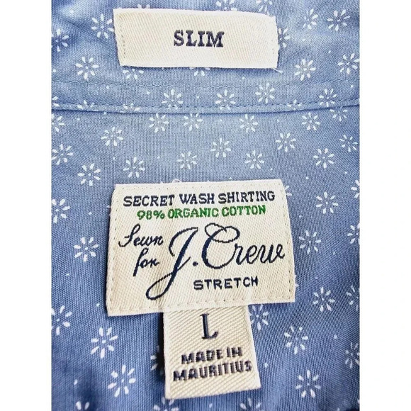 J. Crew Slim Stretch Size Large Men's Blue White Floral Button Down Long Sleeve - Picture 4 of 9